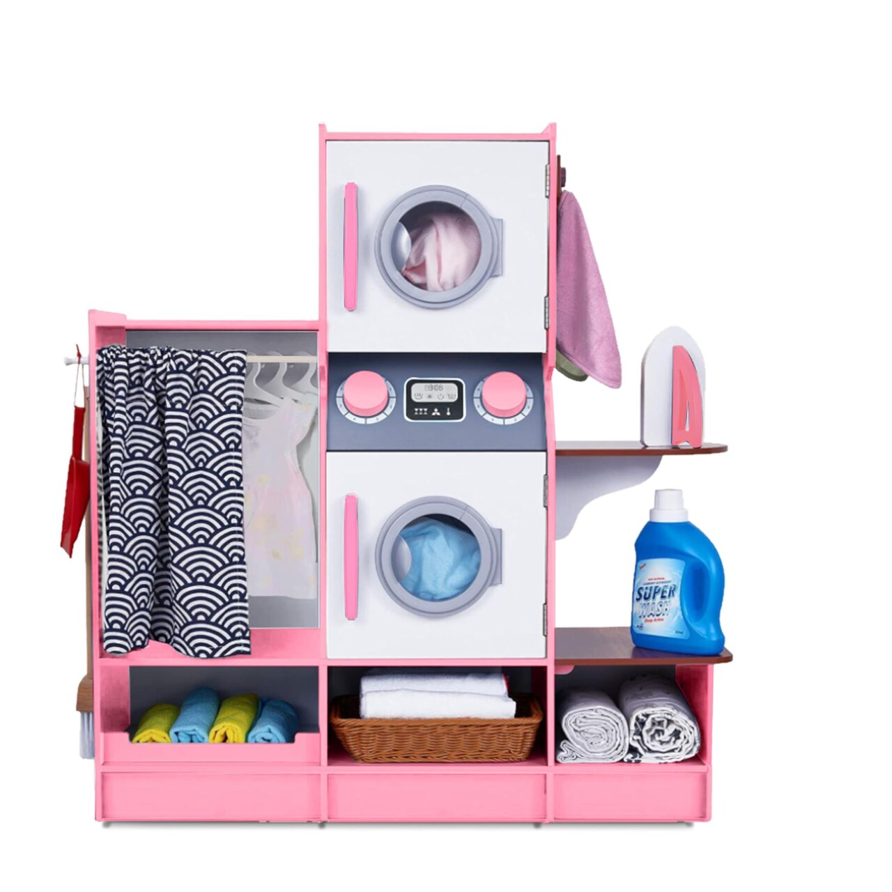 Lil' Jumbl Wooden Pretend Laundry Playset for Kids with Washer and Dryer